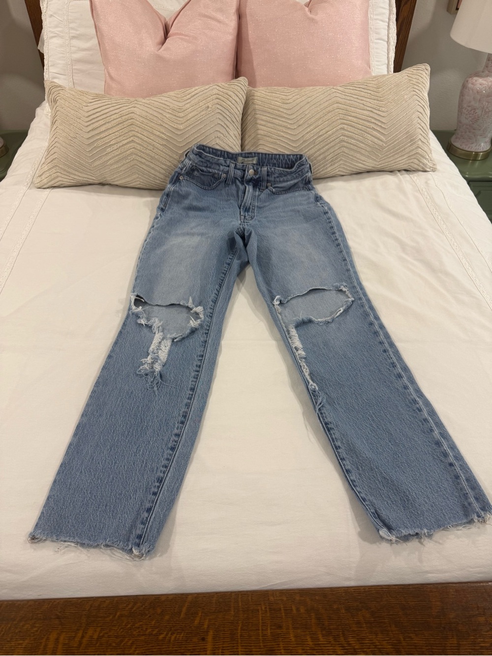 Madewell Light Blue Distressed Straight-Leg Jeans